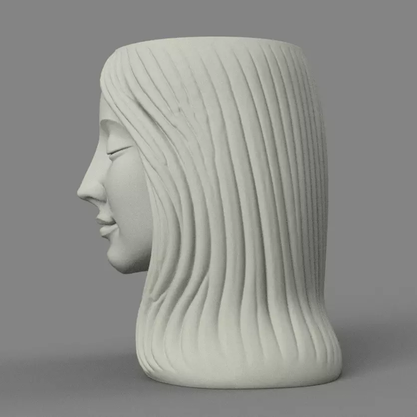 Serene Woman Head Planter urn candle candy holder 3D print model_2