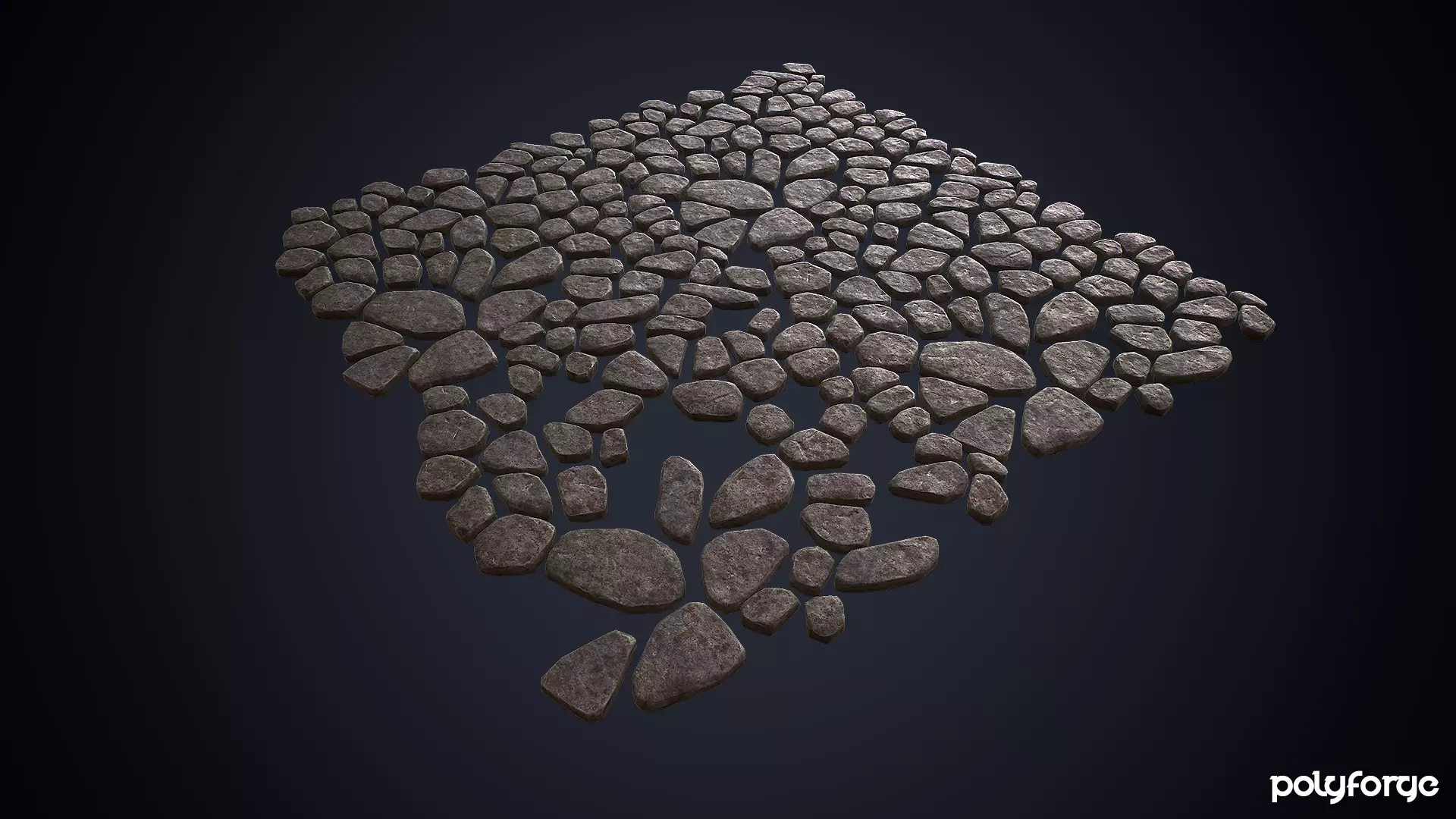 Chunky Cobble Stone Path Road And Flooring Slabs Low-poly 3D model_4