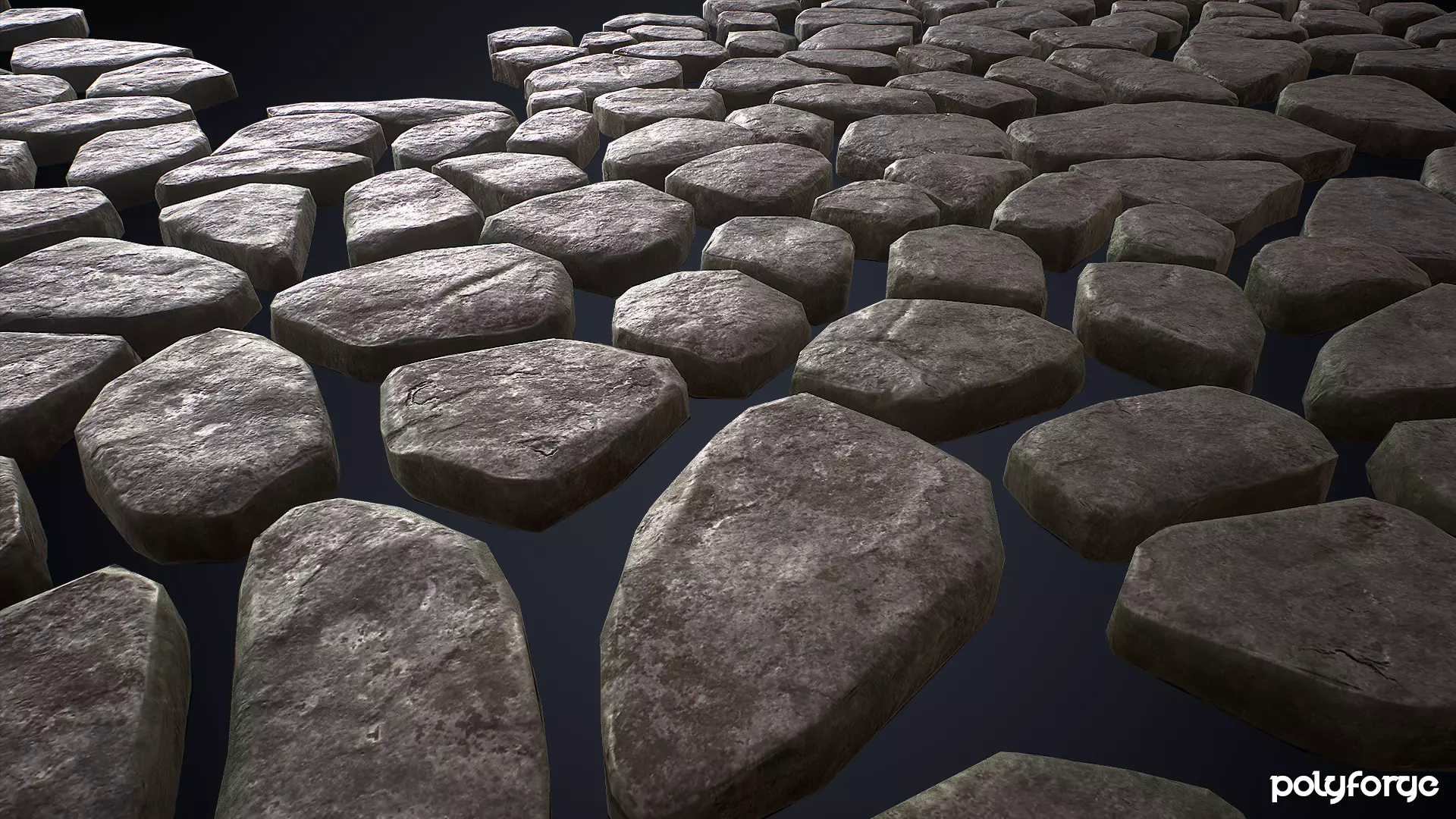 Chunky Cobble Stone Path Road And Flooring Slabs Low-poly 3D model_3