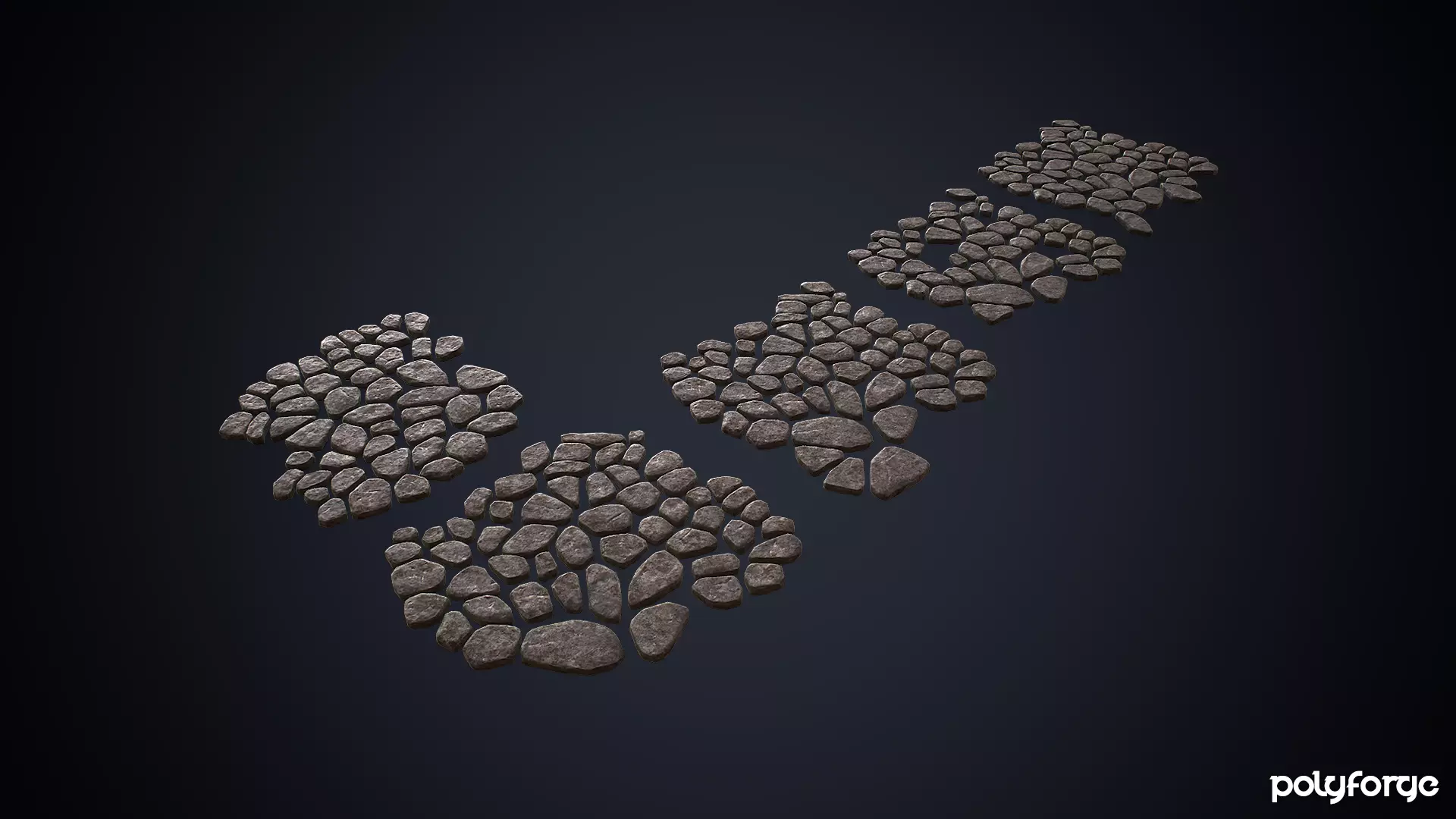 Chunky Cobble Stone Path Road And Flooring Slabs Low-poly 3D model_2