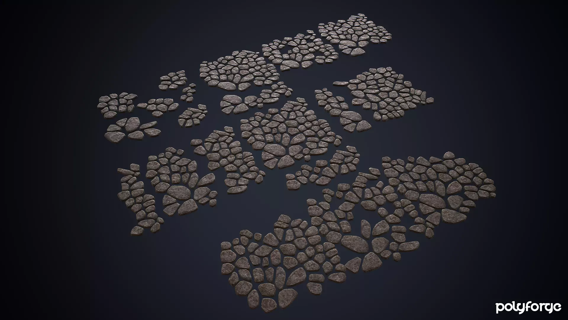 Chunky Cobble Stone Path Road And Flooring Slabs Low-poly 3D model_6