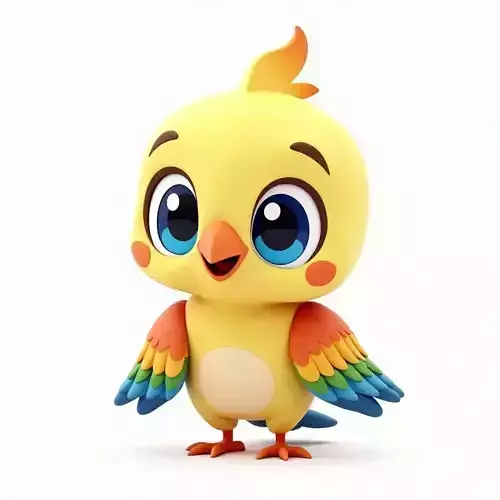 Cute Cartoon Colorful Parrot 3D Model Low-poly 3D model