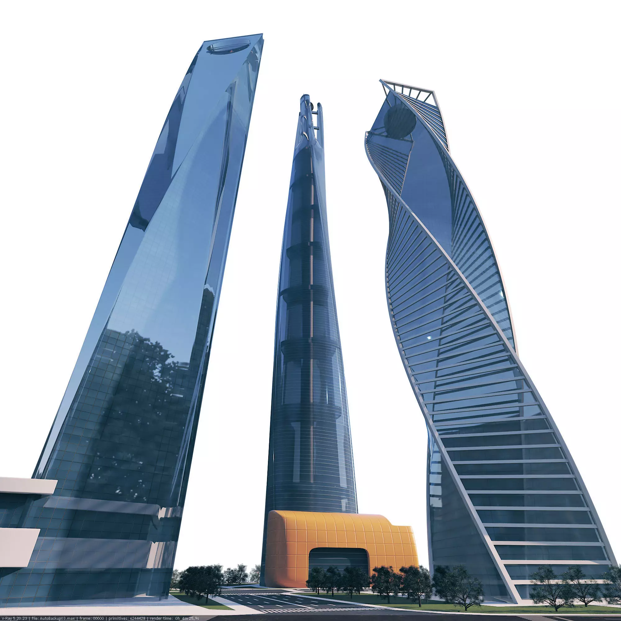 Futuristic Skyscraper High Poly Architectural 3D Model Low-poly 3D model_4