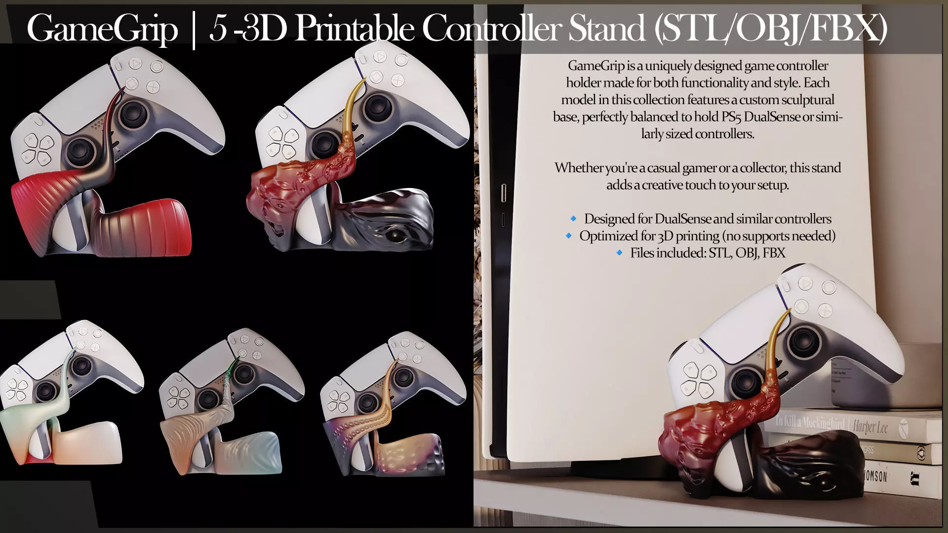 GameGrip 01 3D Printable Controller Stand 3D print model_0