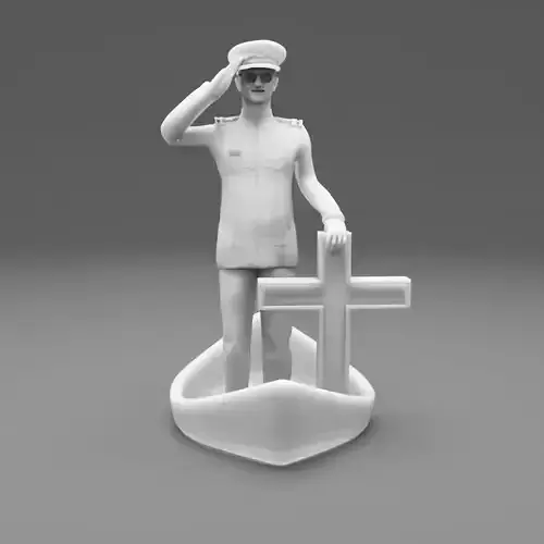 3D Printable Navy Chaplain with Cross on Ship Base