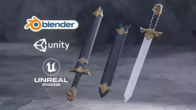 Stylized Hero Sword Low Poly PBR