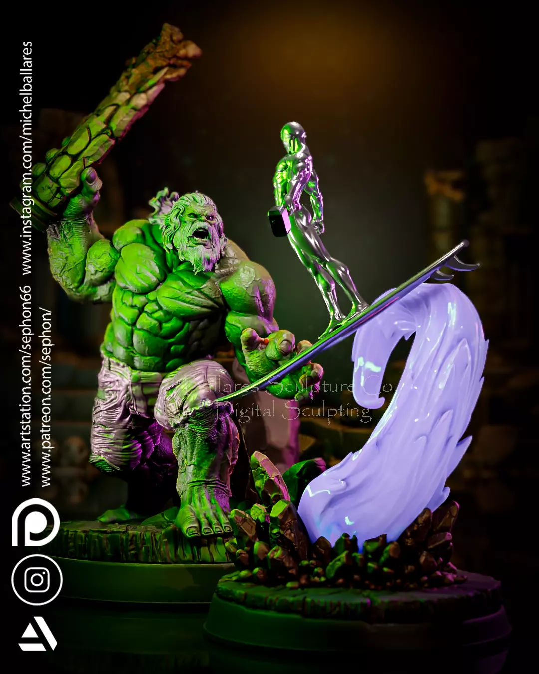 OLD HULK VS SILVER SURFER DIORAMA BY CREATIVE GEEK MB 3D print model_1