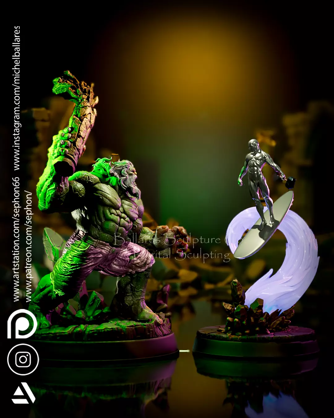OLD HULK VS SILVER SURFER DIORAMA BY CREATIVE GEEK MB 3D print model_0