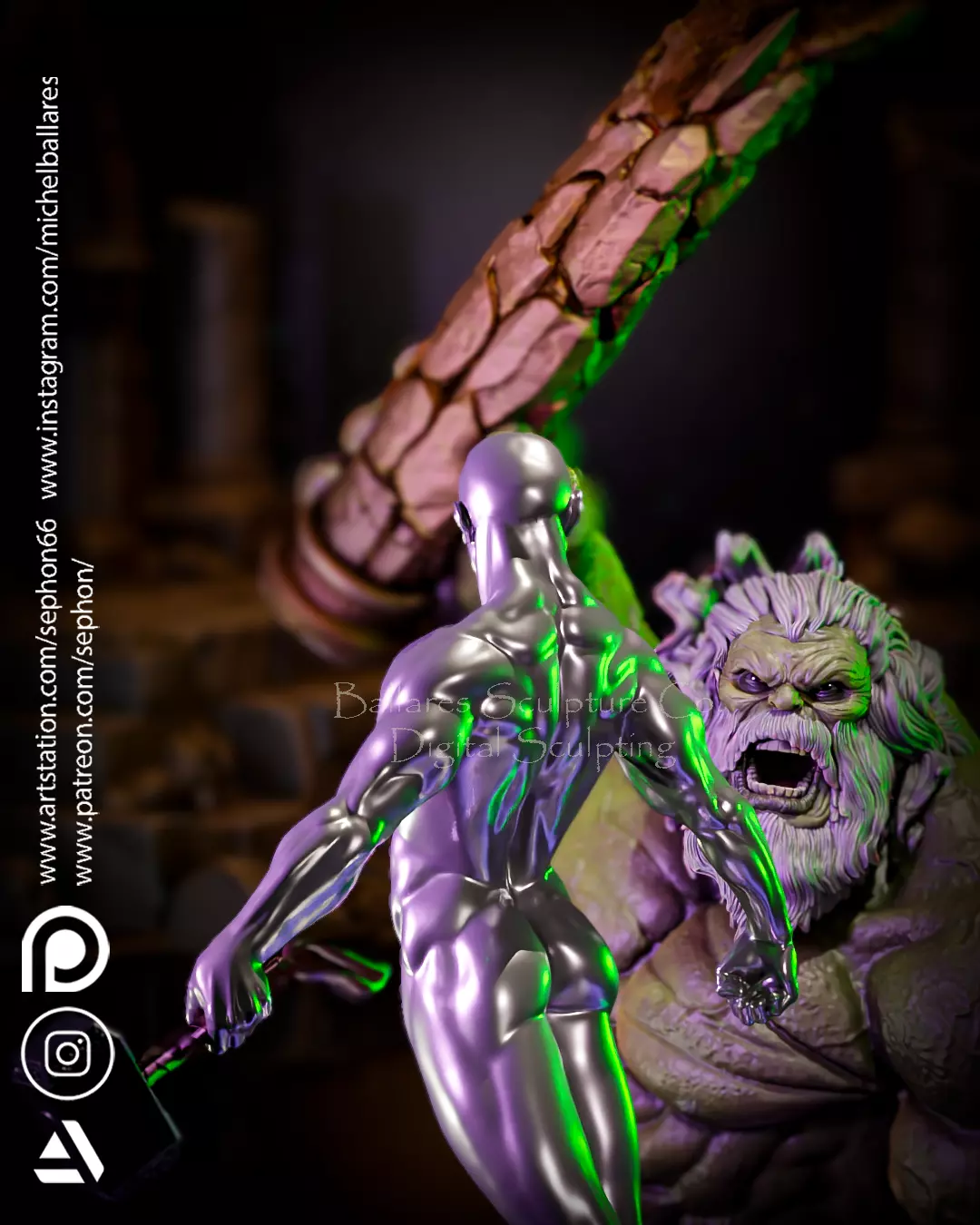 OLD HULK VS SILVER SURFER DIORAMA BY CREATIVE GEEK MB 3D print model_3