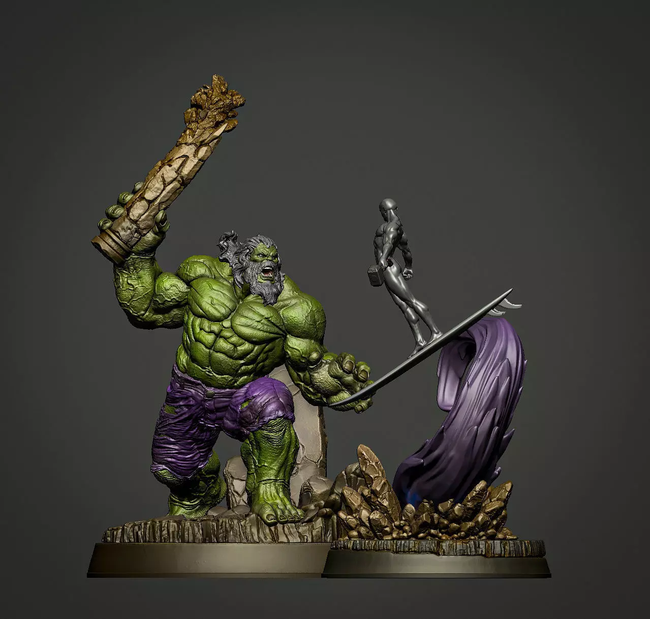 OLD HULK VS SILVER SURFER DIORAMA BY CREATIVE GEEK MB 3D print model_8