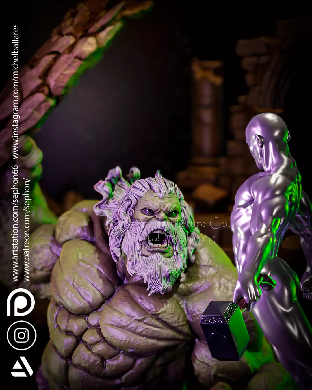 OLD HULK VS SILVER SURFER DIORAMA BY CREATIVE GEEK MB 3D print model_4