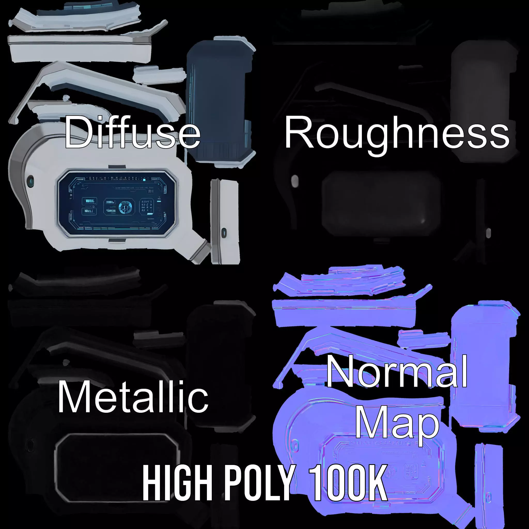 Futuristic Control Panel Display Model Pack Low-poly 3D model_4