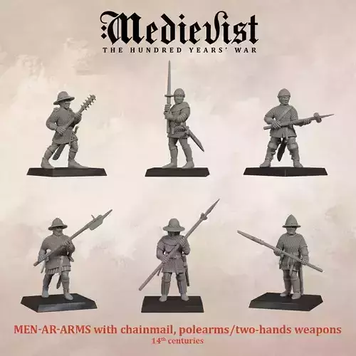 Men-at-arms with chainmail polearms or two-hands weapons 3D print model