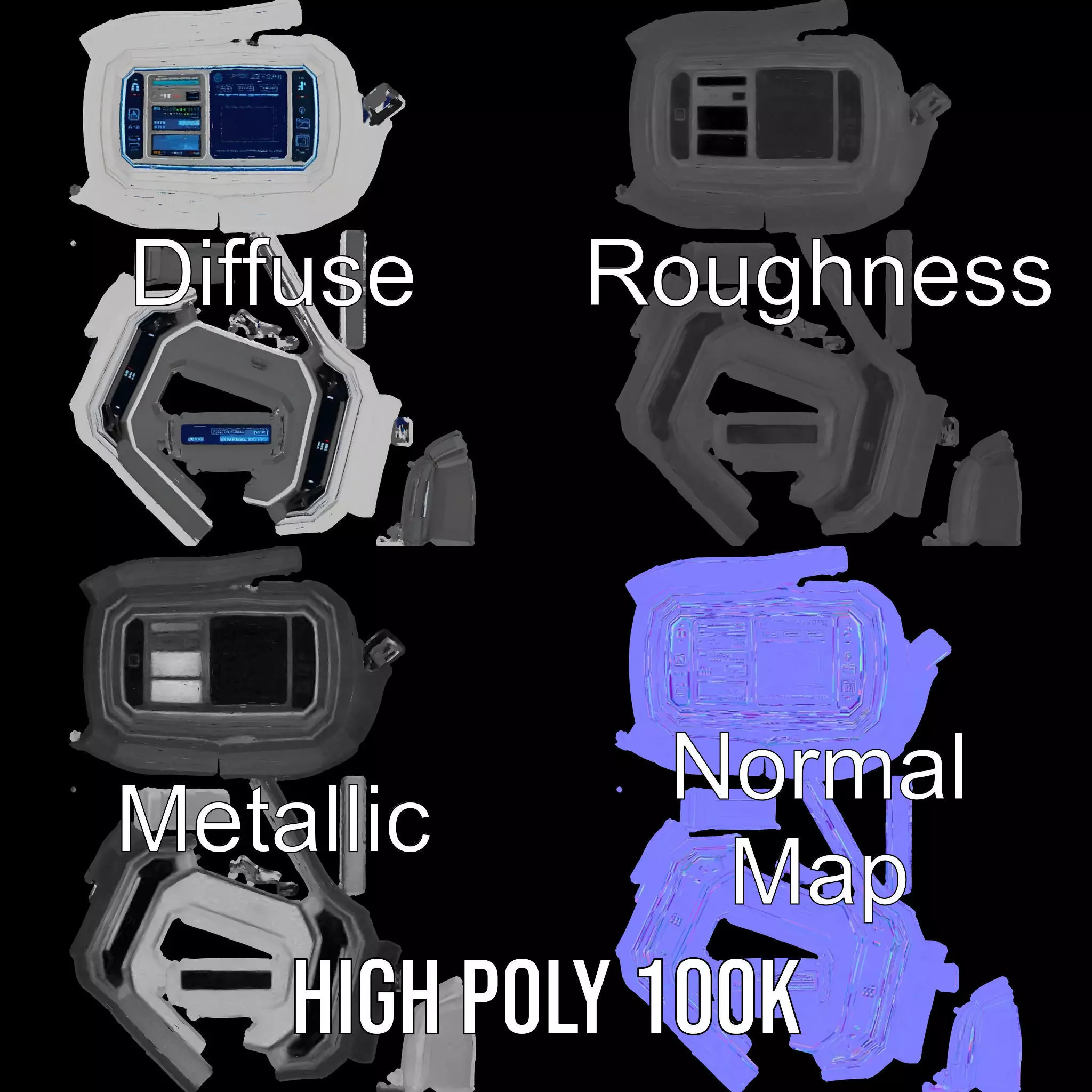 Futuristic Control Panel model pack Low-poly 3D model_4