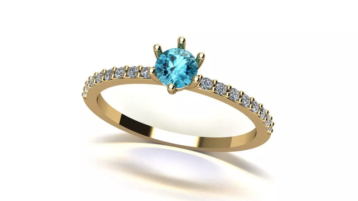 Delicate Solitaire Ring with Side Stones 3D print model_0