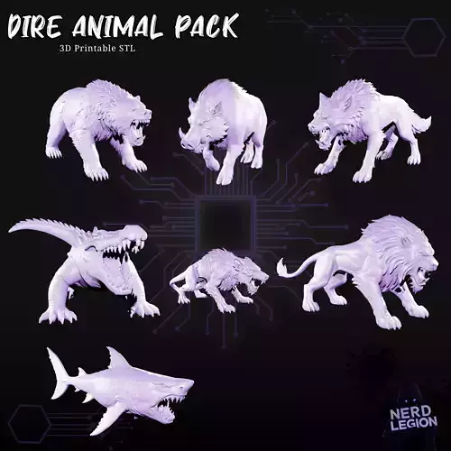 Dire Animals 7 Pack Dungeons and Dragons 3D Models