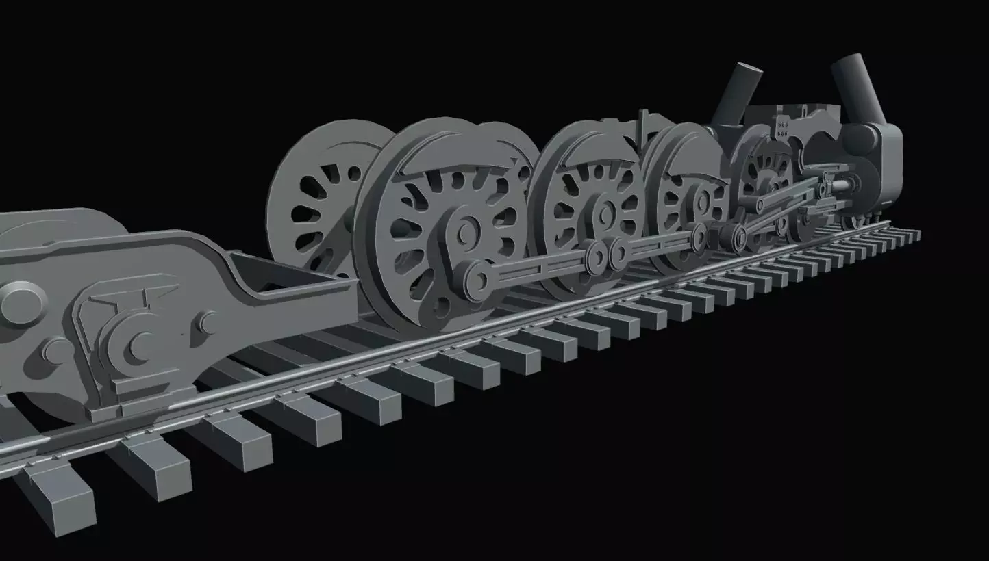 4-8-4 Fully Rigged and PBR Textured 1900s Steam Train Locomotive 3D model_30