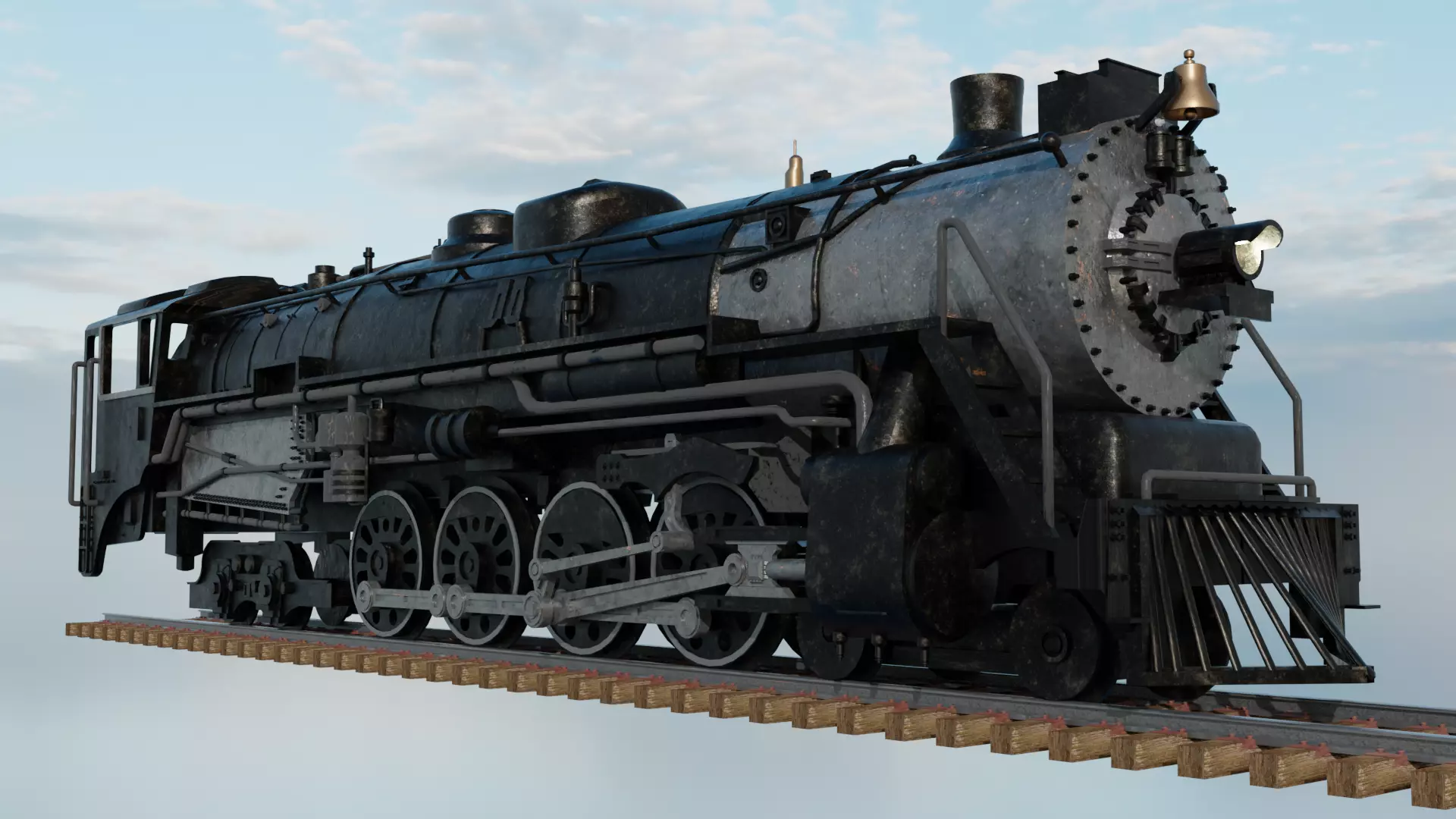 4-8-4 Fully Rigged and PBR Textured 1900s Steam Train Locomotive 3D model_0