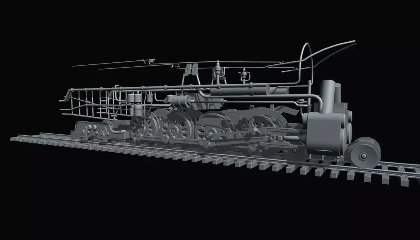 4-8-4 Fully Rigged and PBR Textured 1900s Steam Train Locomotive 3D model_29