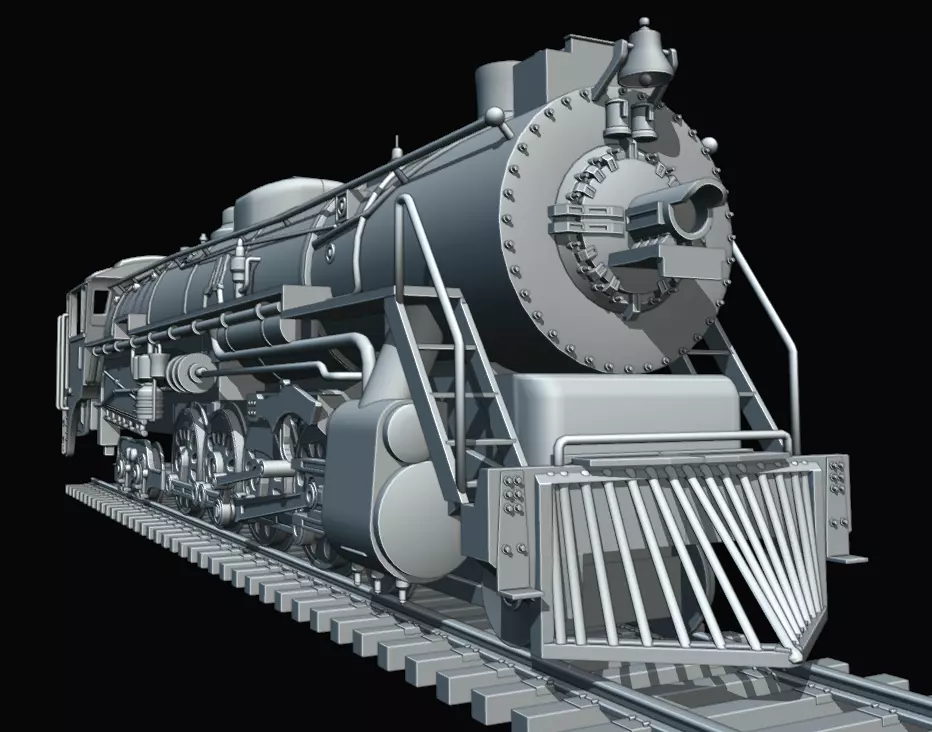 4-8-4 Fully Rigged and PBR Textured 1900s Steam Train Locomotive 3D model_20