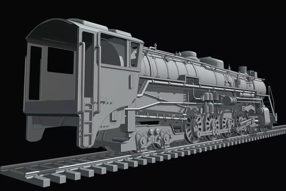 4-8-4 Fully Rigged and PBR Textured 1900s Steam Train Locomotive 3D model_19