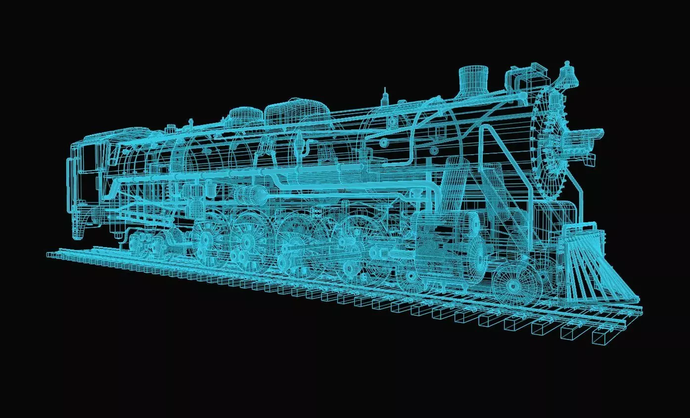 4-8-4 Fully Rigged and PBR Textured 1900s Steam Train Locomotive 3D model_35