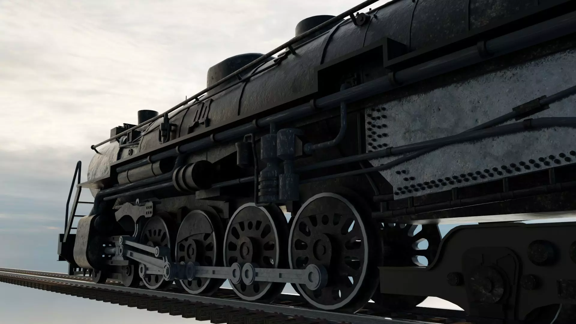 4-8-4 Fully Rigged and PBR Textured 1900s Steam Train Locomotive 3D model_6