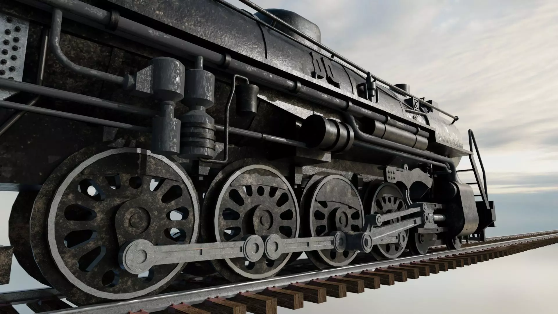 4-8-4 Fully Rigged and PBR Textured 1900s Steam Train Locomotive 3D model_5