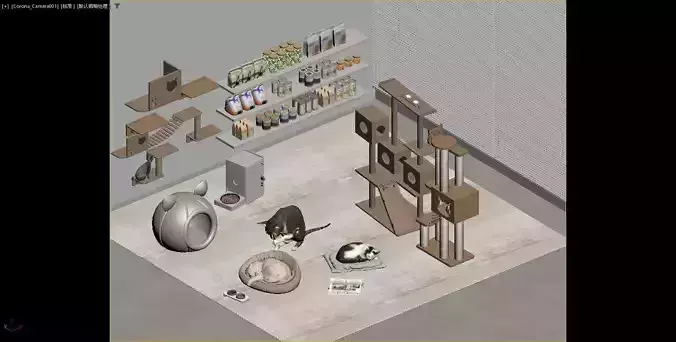 Cats and cat supplies 3D model