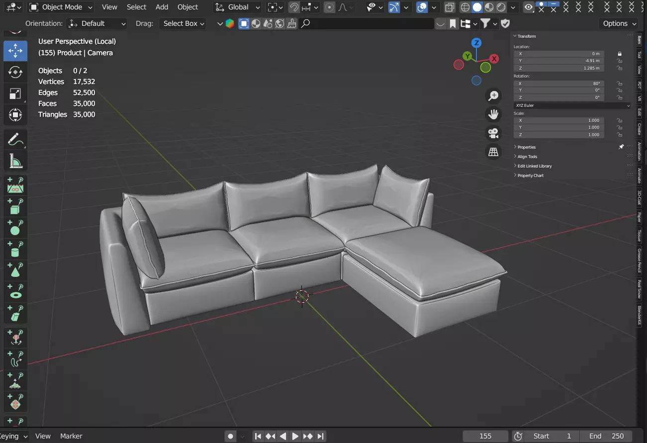 Bleecker Down-Filled Slipcover Modular 4 Piece Ottoman Sectional 3D model_12