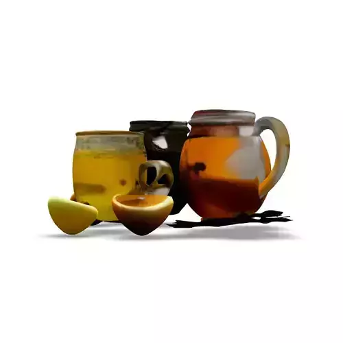 Tea Time Set Glass Teapots and Cup Low-poly 3D model 4