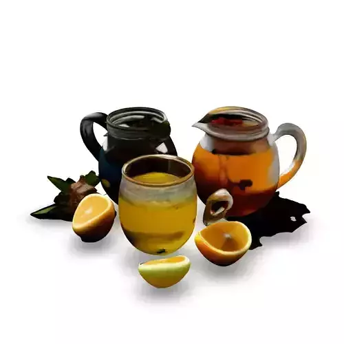 Tea Time Set Glass Teapots and Cup Low-poly 3D model 3