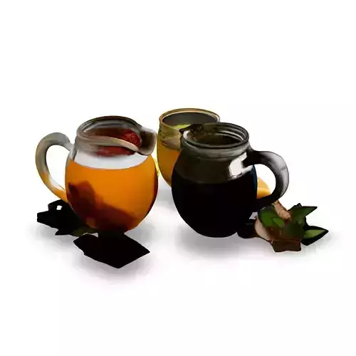 Tea Time Set Glass Teapots and Cup Low-poly 3D model 5