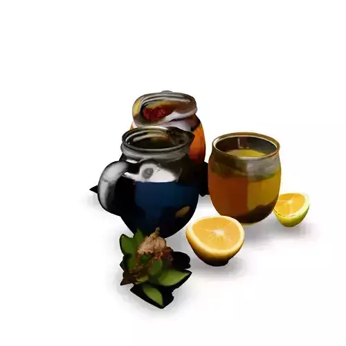 Tea Time Set Glass Teapots and Cup Low-poly 3D model 6