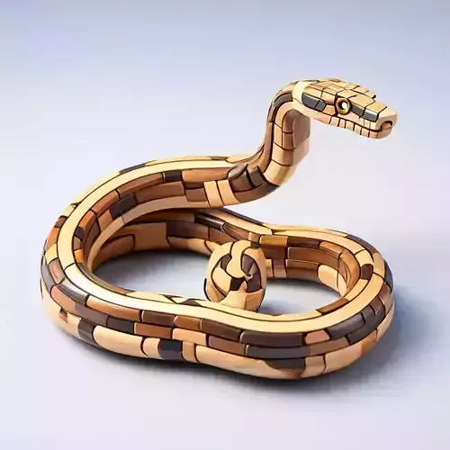Wooden Segmented Snake Sculpture Low-poly 3D model