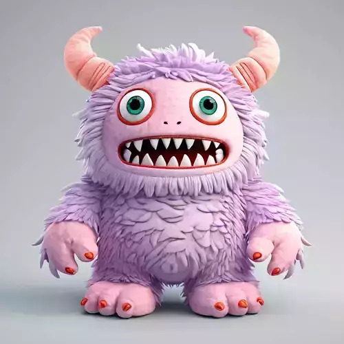 Cute Fluffy Purple Monster Rigged Low-poly 3D model