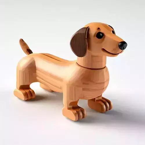 Low Poly Wooden Dachshund Dog Low-poly 3D model