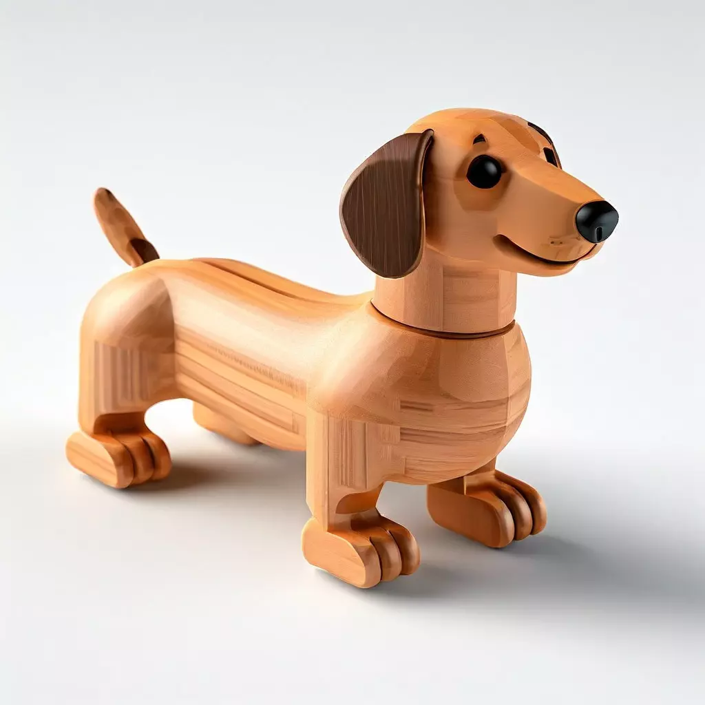 Low Poly Wooden Dachshund Dog Low-poly 3D model_0