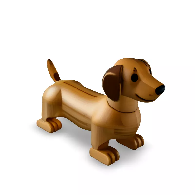 Low Poly Wooden Dachshund Dog Low-poly 3D model_2