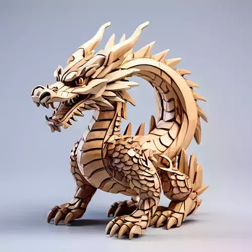 Wooden Carved Chinese Dragon Statue