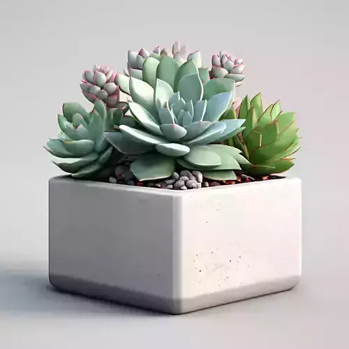 Realistic Succulents in Concrete Pot Low-poly 3D model