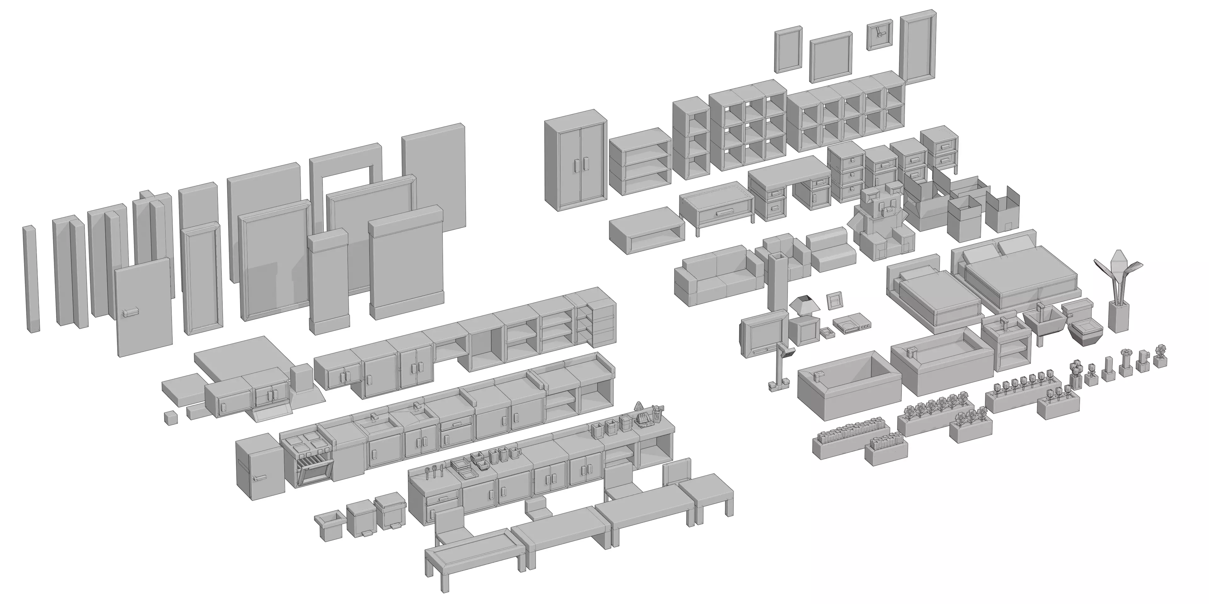 Low-Poly Room Interior Set Low-poly 3D model_6