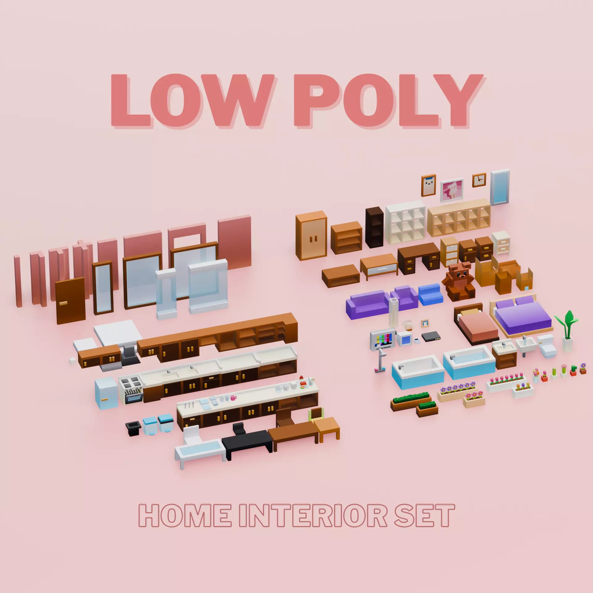 Low-Poly Room Interior Set Low-poly 3D model_0