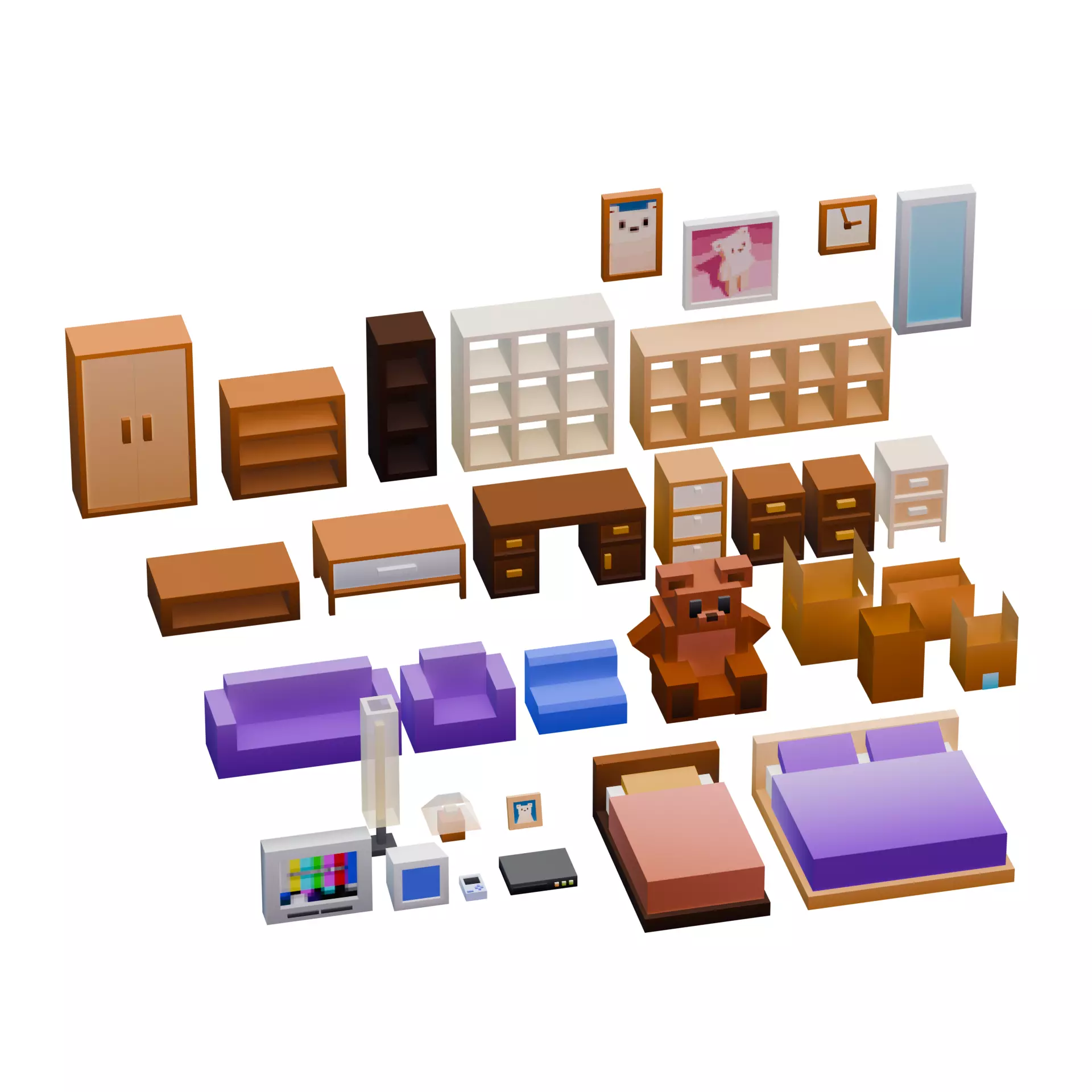 Low-Poly Room Interior Set Low-poly 3D model_1