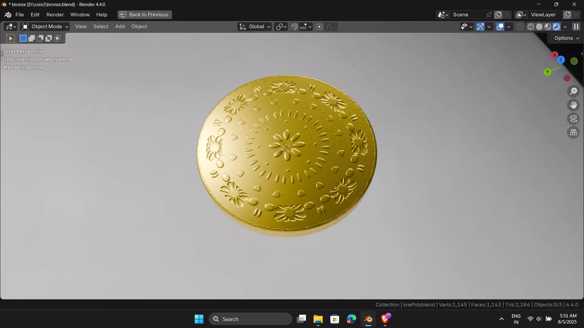 Gold Silver and Bronze coin Low-poly 3D model_0