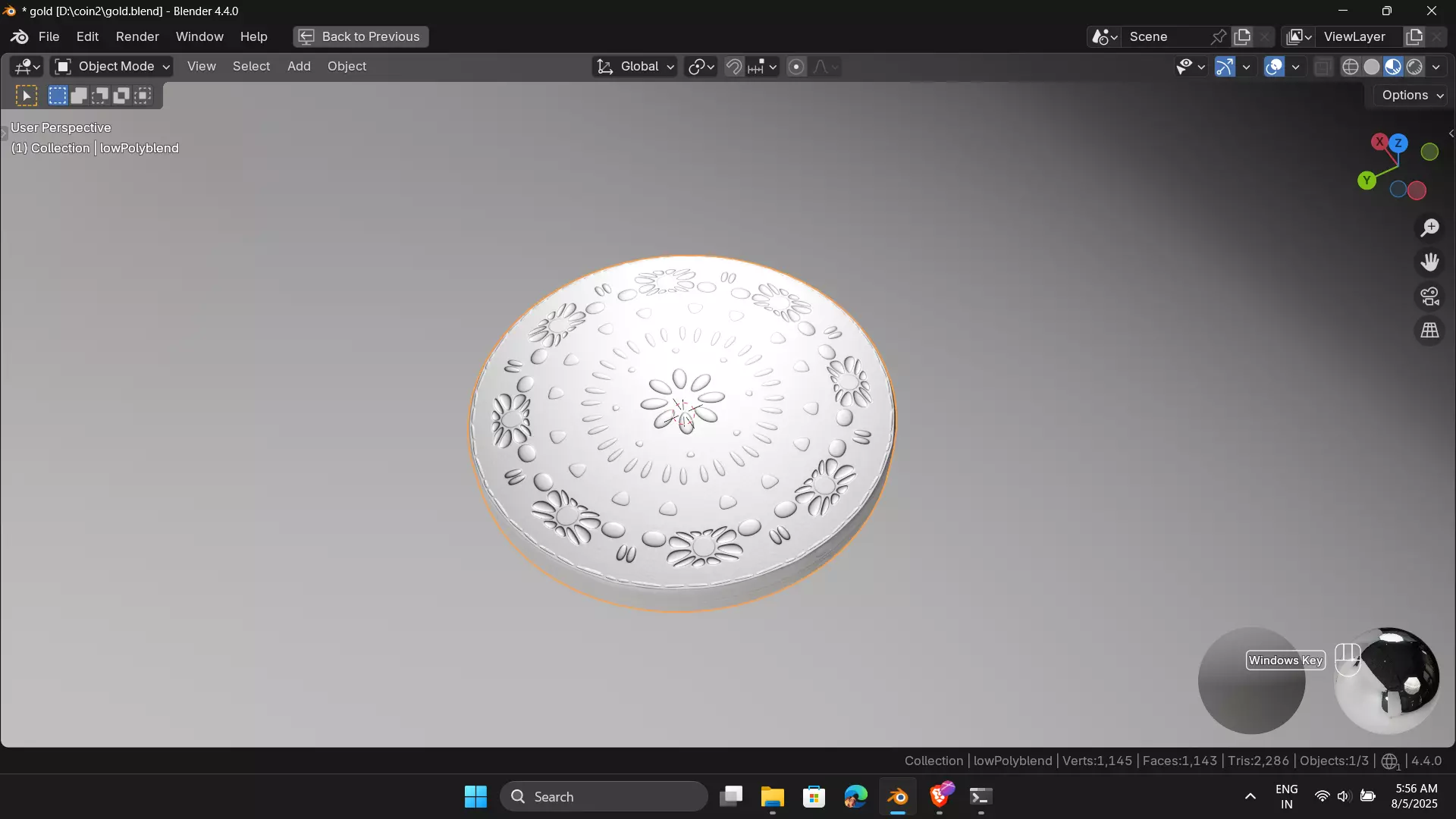 Gold Silver and Bronze coin Low-poly 3D model_3