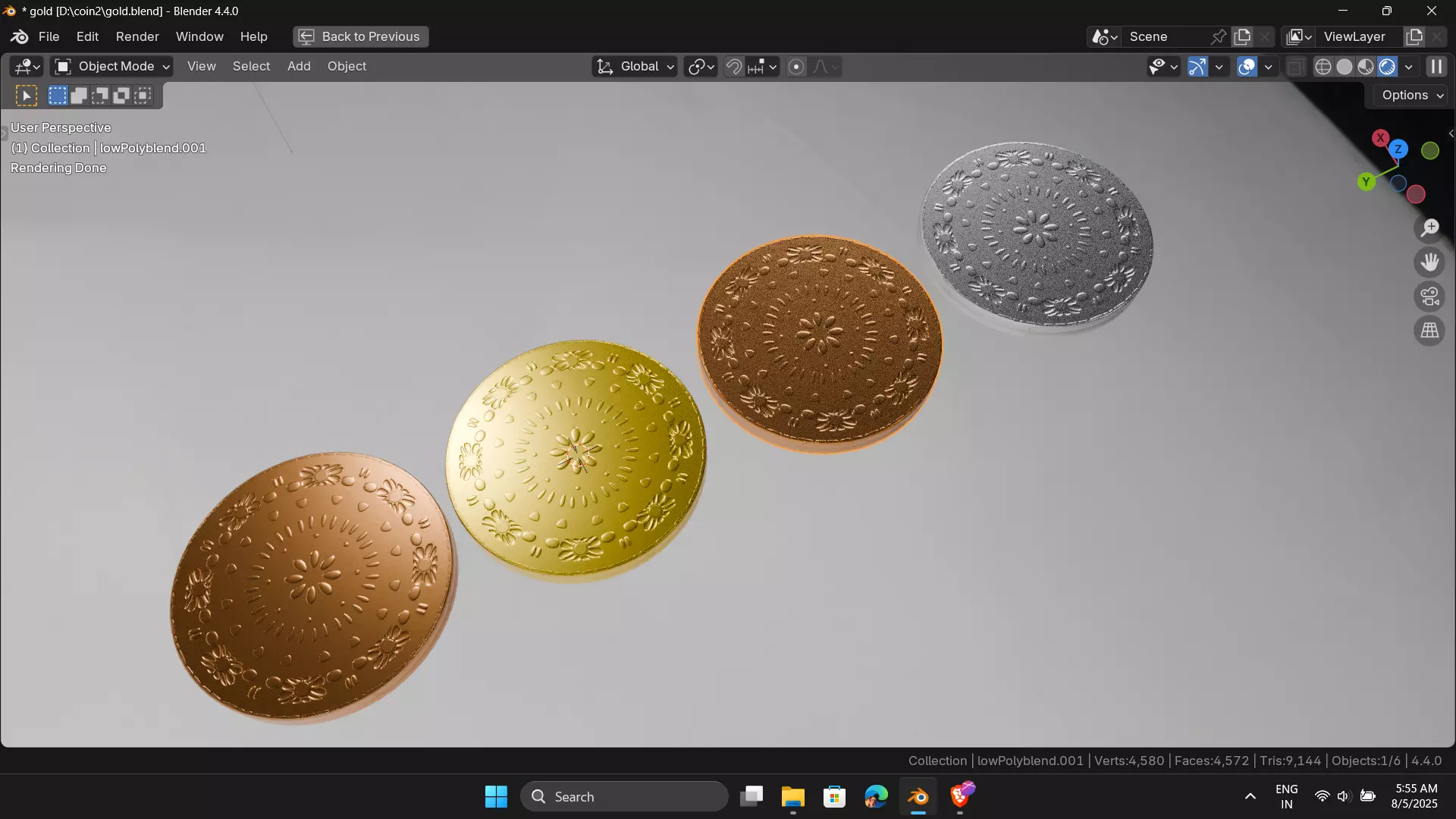 Gold Silver and Bronze coin Low-poly 3D model_2