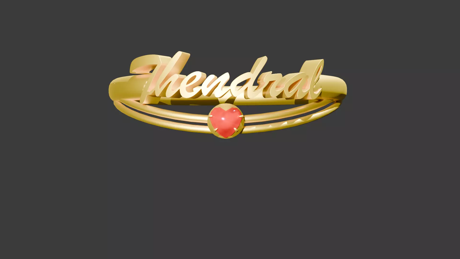 Custom Gold Name Ring Thendral with Heart Gem Design 3D print model_0