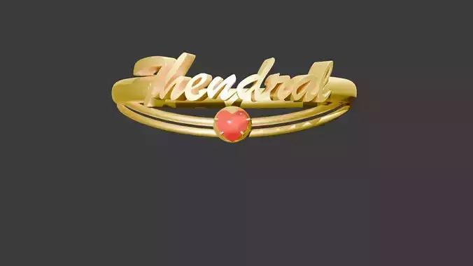 Custom Gold Name Ring Thendral with Heart Gem Design