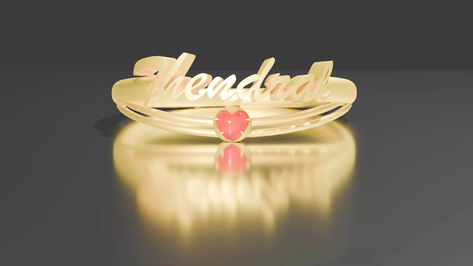 Custom Gold Name Ring Thendral with Heart Gem Design 3D print model_1